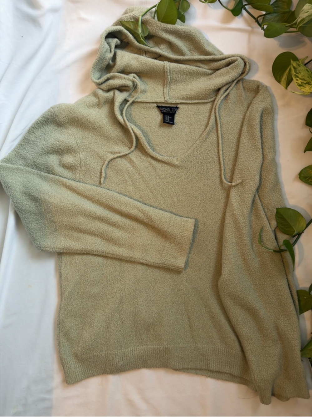 Rachel Zoe Sage Green Hooded V-Neck Sweater